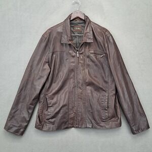 Cole Haan Mens Brown Lambskin Leather Jacket Full Zip Size XL